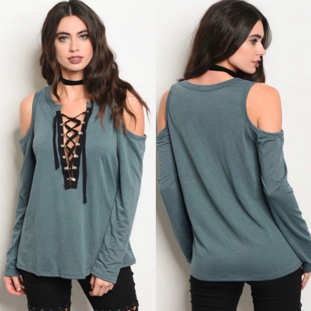 Lace-Up Front Cold Shoulder Top